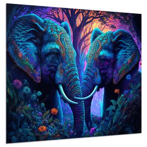 Obraz skleněný umělá inteligence psychedelických slonů - 34 x 34 cm