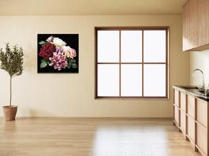 Obraz skleněný květinové aranžmá zahradních květin - 40 x 40 cm