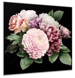 Obraz skleněný zahradní kytice růže, pivoňka, chryzantéma - 40 x 40 cm