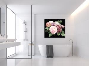 Obraz skleněný zahradní kytice růže, pivoňka, chryzantéma - 50 x 50 cm