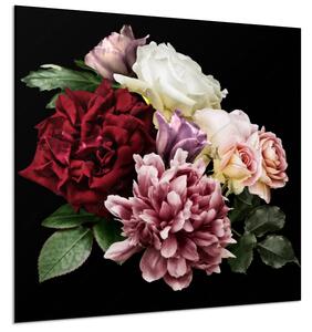 Obraz skleněný květinové aranžmá zahradních květin - 50 x 50 cm