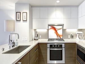 Sklo do kuchyně oranžovo šedá abstraktní vlna - 34 x 72 cm