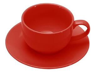 COLOURS Šálek s podšálkem na cappuccino červený - Carlo Giannini (Snídaňový šálek s podšálkem červený - Carlo Giannini)