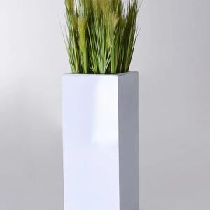 Hranatý květináč BLOCK 75, sklolaminát, výška 75 cm, bílý lesk