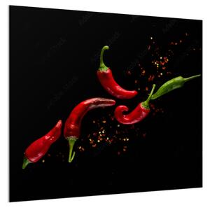 Ochranný skleněný panel papričky chilli černý podklad - 50 x 70 cm