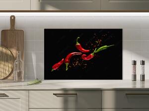 Ochranný skleněný panel papričky chilli černý podklad - 50 x 70 cm