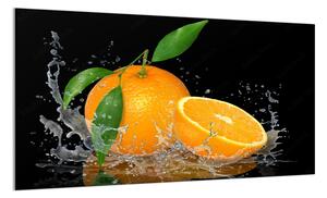 Sklo do kuchyně pomeranč ve vodě na černém - 34 x 72 cm