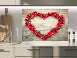 Sklo do kuchyně brusinky srdce na dřevě - 50 x 70 cm
