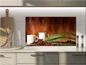 Sklo za kuchyň bílé hrníčky a káva 40x60cm - 50 x 70 cm