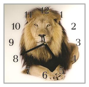 Nástěnné hodiny 30x30cm lev zlatý na bílém pozadí - plexi