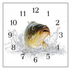 Nástěnné hodiny 30x30cm kapr ryba ve vodě na vlasci - plexi