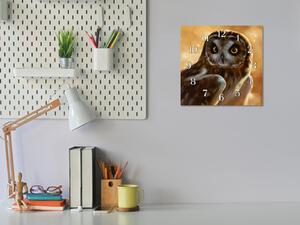 Hodiny nástěnné 30x30cm malovaná sova - plexi