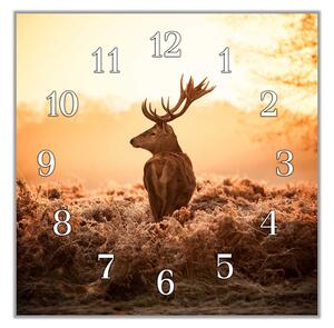 Nástěnné hodiny 30x30cm jelen v západu slunce - plexi