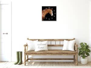 Nástěnné hodiny 30x30cm hnědý kůň s bílou lysinou - plexi