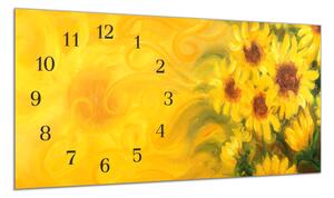 Nástěnné hodiny 30x60cm malované slunečnice - plexi