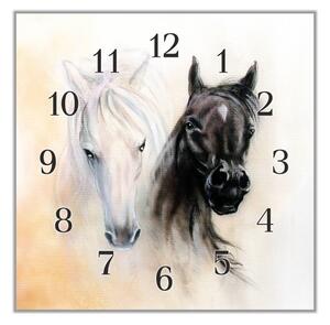 Nástěnné hodiny 30x30cm bílá a černá hlava koně malované - plexi