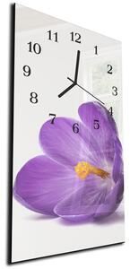 Nástěnné hodiny 30x60cm květ fialového krokusu - plexi