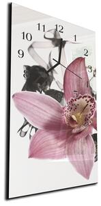 Nástěnné hodiny 30x60cm květ růžové orchideje - plexi
