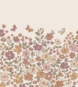 Dětská obrazová tapeta s květinami a motýly, krémová, růžová, 159586, Floral Fever, Esta Home
