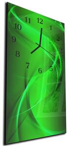 Nástěnné hodiny 30x60cm sytě zelený abstrakt - kalené sklo