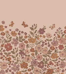 Dětská obrazová tapeta s květinami a motýly, starorůžová, oranžová, 159582, Floral Fever, Esta Home