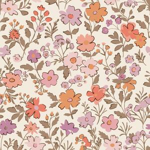Dětská tapeta s květinami, fialová, oranžová, 131327, Floral Fever, Esta Home