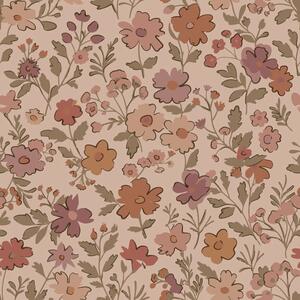 Dětská tapeta s květinami, růžová, béžovo-šedá (Taupe), 131321, Floral Fever, Esta Home