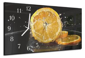 Nástěnné hodiny plátky pomeranče černé pozadí 30x60cm - plexi