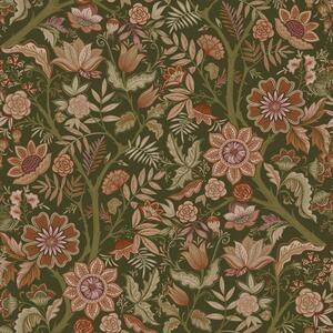 Tapeta s vintage květinových vzorem, zelená, 131334, Floral Fever, Esta Home