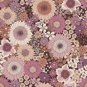 Retro tapeta s květinami, fialová / purpurová, 131319, Floral Fever, Esta Home