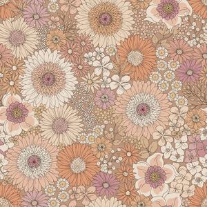 Retro tapeta s květinami, růžovo-hnědá (terakotová), 131314, Floral Fever, Esta Home