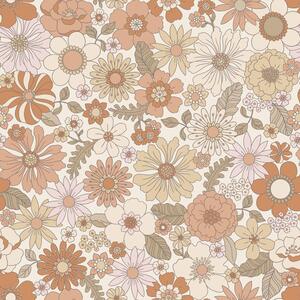 Tapeta s retro květinovým vzorem, krémová, růžovo-hnědá, 131247, Floral Fever, Esta Home