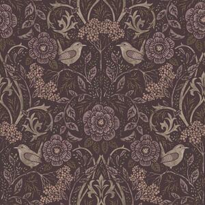 Tapeta s květinami a ptáky, purpurová fialová, 131208, Floral Fever, Esta Home