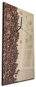 Nástěnné hodiny 30x60cm režná tkanina a zrna kávy - plexi