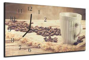 Nástěnné hodiny 30x60cm bílý hrníček, zrna kávy - plexi