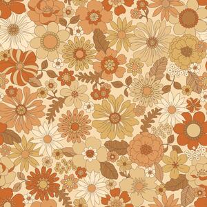 Tapeta s retro květinovým vzorem, žlutá, oranžová, 130963, Floral Fever, Esta Home