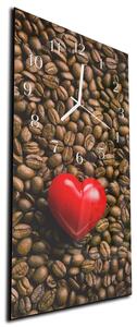 Nástěnné hodiny 30x60cm zrna kávy a červené srdce - plexi