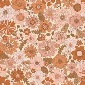 Tapeta s retro květinovým vzorem, béžová, oranžová, 130962, Floral Fever, Esta Home