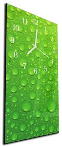 Nástěnné hodiny 30x60cm kapky vody na zeleném skle - plexi