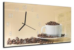 Nástěnné hodiny 30x60cm zrna kávy v bílém šálku - plexi