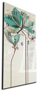 Nástěnné hodiny malovaný tyrkysový květ 30x60cm - plexi