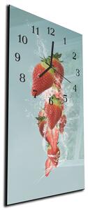 Nástěnné hodiny jahody ve vodě modré pozadí 30x60cm - plexi