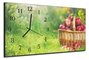 Nástěnné hodiny košík s jablky v trávě 30x60cm - plexi