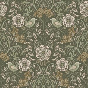 Tapeta s květinami a ptáky, zelená, 139831, Floral Fever, Esta Home