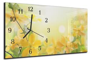Nástěnné hodiny žlutý květ, zelené lístky30x60cm - plexi