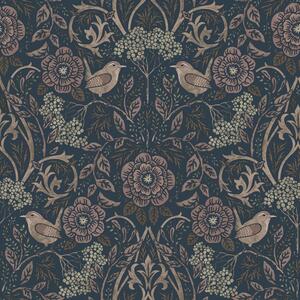 Tapeta s květinami a ptáky, modrá, starorůžová, 139832, Floral Fever, Esta Home
