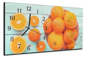 Nástěnné hodiny pomeranče na tyrkys dřevo 30x60cm - plexi