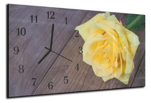 Nástěnné hodiny žlutá růže na tmavém dřevě 30x60cm - plexi