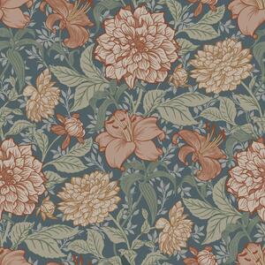Tapeta s květinami, modrá, zelená, 139642, Floral Fever, Esta Home