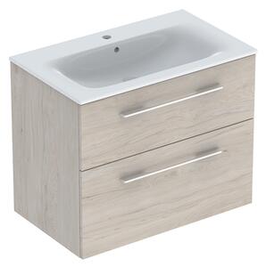 Geberit Selnova Square - Umyvadlová skříňka 635x788x480 mm, s umyvadlem, 2 zásuvky, světlý ořech hickory 501.243.00.1